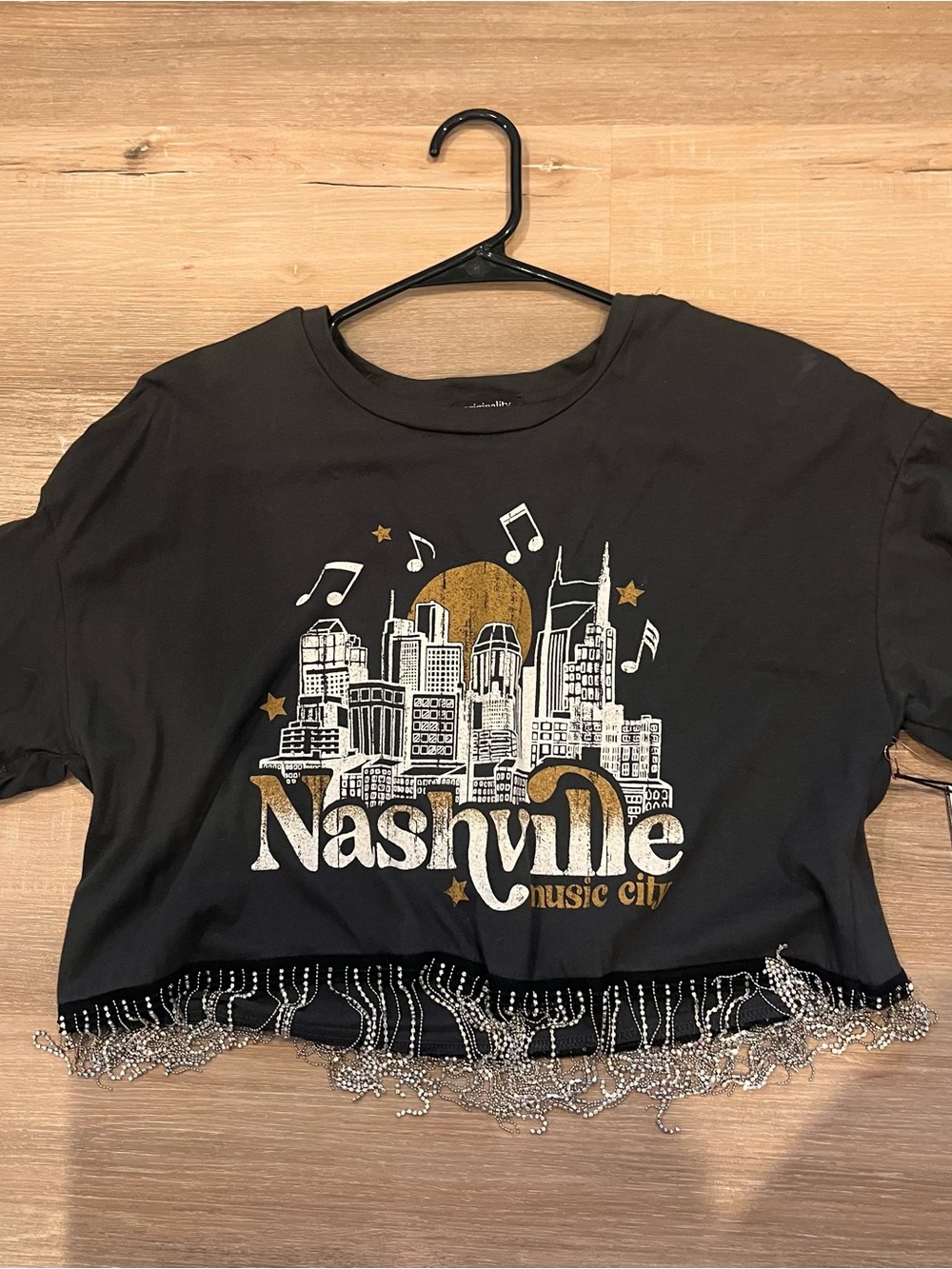 Nashville Music City Graphic Fringe Crop Top - Black Kids size XL